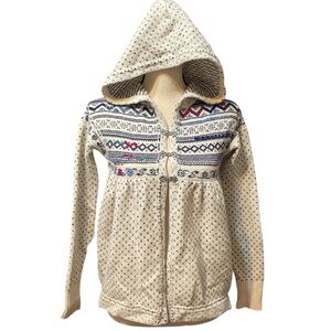 Free People Fair Isle Nordic Winter Wool Hooded Sweater Cardigan Women's XS